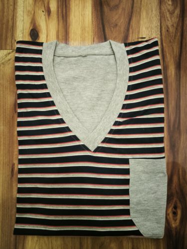 Pizsama nagyméretű "V" nyakú pamut - Kék-Szürke-csíkos - 2XL