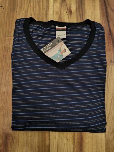 Hosszú nagyméretű pizsama V nyakú pamut - Sötétkék-csíkos - 5XL
