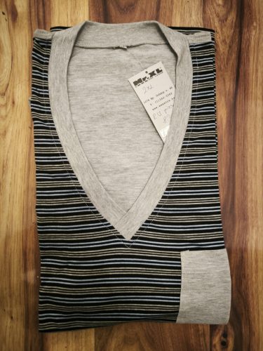 Pizsama nagyméretű  Rövid ujjú/száru "V" nyakú pamut - Kék-Szürke-csíkos - 2XL